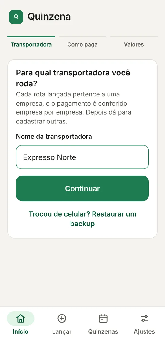 Tela com o campo Nome da transportadora